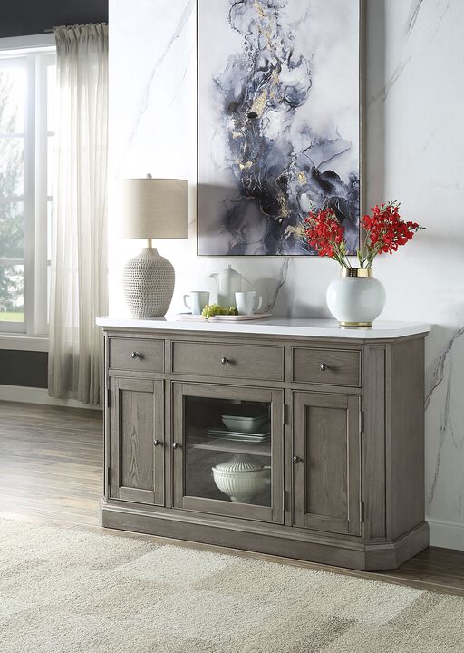 Zumala Server, Marble & Weathered Oak Finish