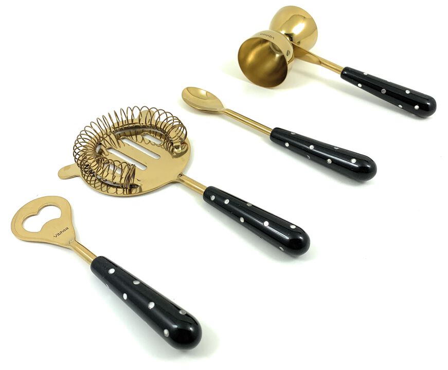 Bar Tools Accessories set of 4 Golden Black