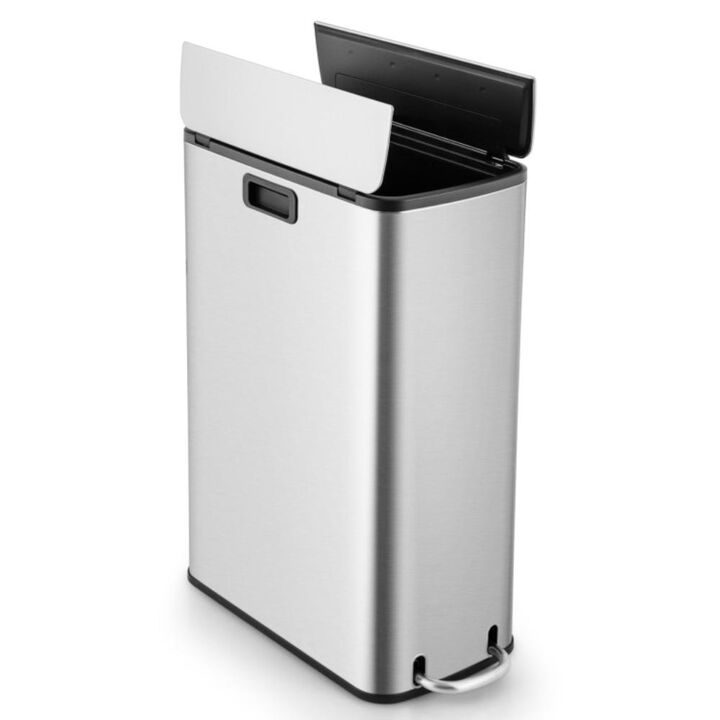 Hivvago 12 Gal Stainless Steel Trash Can with Soft-Closing Wing Lids-Silver Hivvago 12 Gal Stainless Steel Trash Can with Soft-Closing Wing Lids-Silver