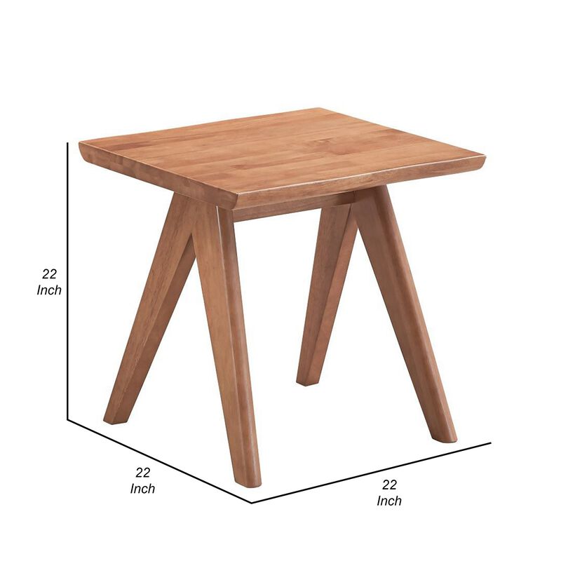 Tina 22 Inch Side End Accent Table, Angled Legs, Natural Wood Brown Finish - Benzara
