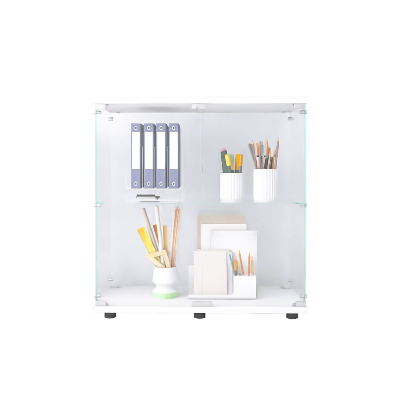 Glass Display Cabinet, 2 Shelves, Floor Standing, 33.35" X 31.69" X 14.37"