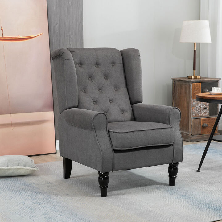 HOMCOM Button-Tufted Accent Chair with High Wingback, Rounded Cushioned Armrests and Thick Padded Seat, Blue