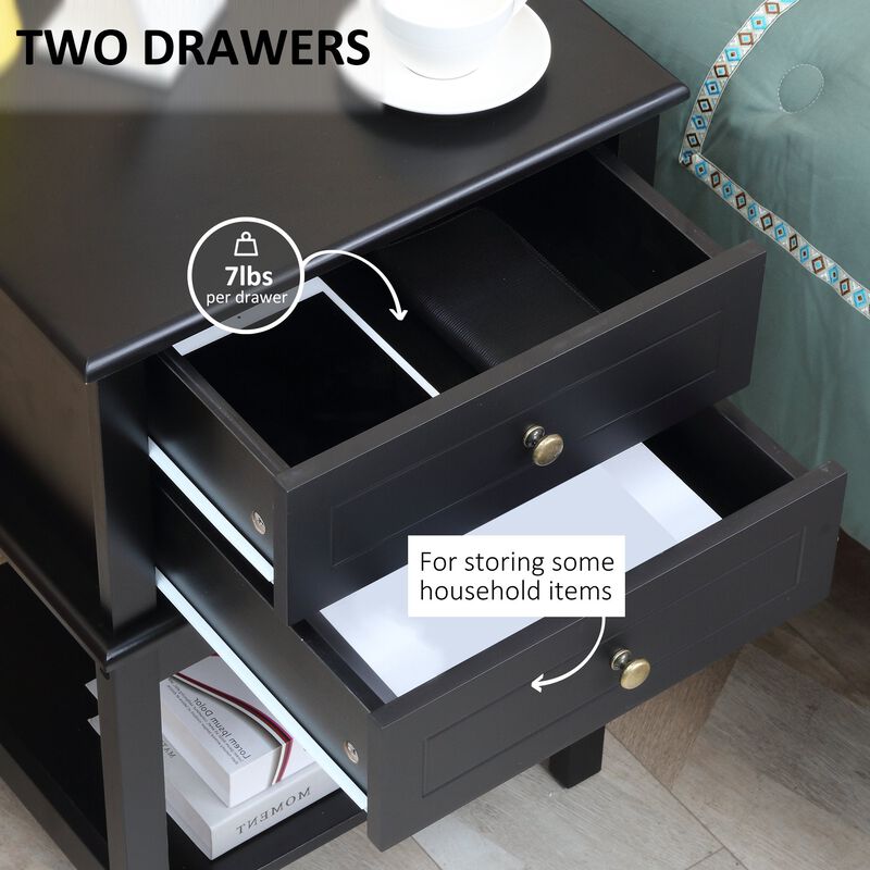 Black Living Room Accent: Modern Sofa Side Table with Storage