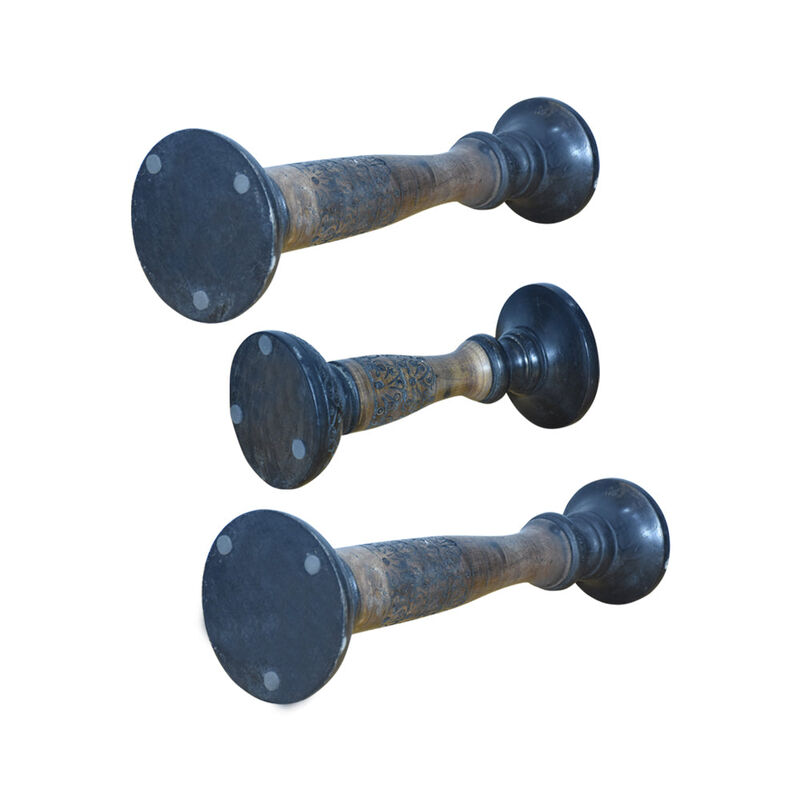 Traditional Black Wash Eco-friendly Handmade Mango Wood Set Of Three 12",9" & 12" Pillar Candle Holder