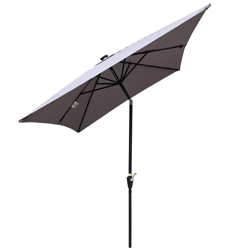 10 X 6.5FT Rectangular Patio Solar LED Lighted Outdoor Umbrellas With Crank And Push Button