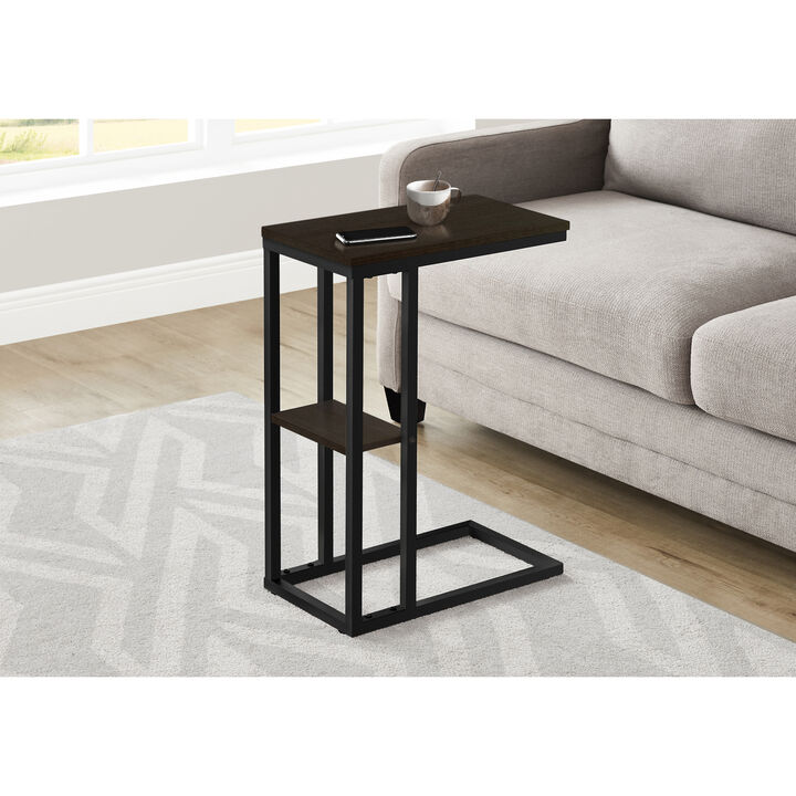 Monarch Specialties I 3670 Accent Table, C-shaped, End, Side, Snack, Living Room, Bedroom, Metal, Laminate, Brown, Black, Contemporary, Modern