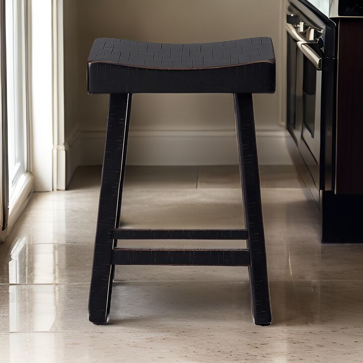 Bianca Counter Stool Set of 2, Saddle Seat, Farmhouses Black Solid Wood