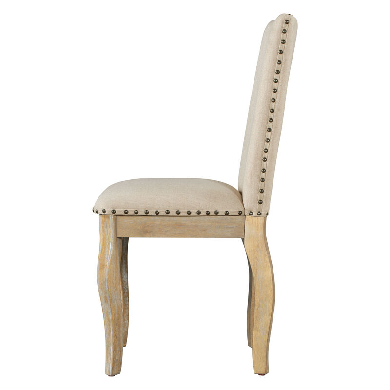 Set Of 4 Dining Chairs Wood Upholstered Fabirc Dining Room Chairs With Nailhead