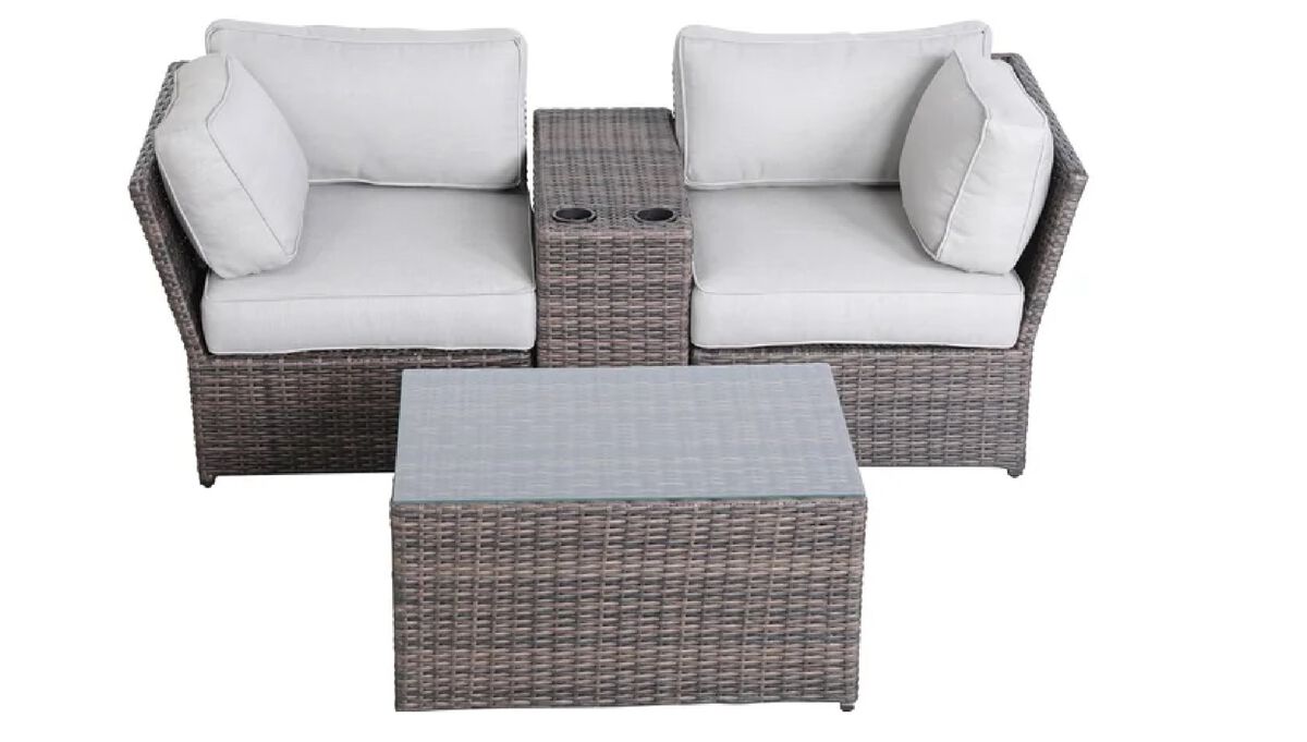 Living Source International Wicker Fully Assembled 2 - Person Seating Group with Cushions Brown