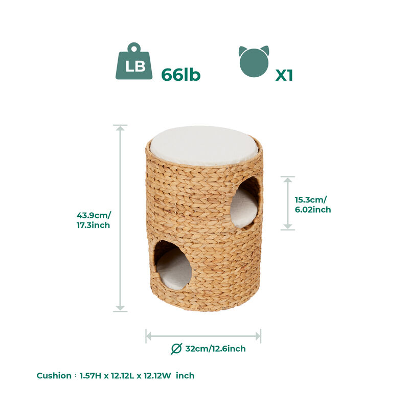 Teamson Pets - Seagrass Weaving Three Tier Pet House Condo with Cushions