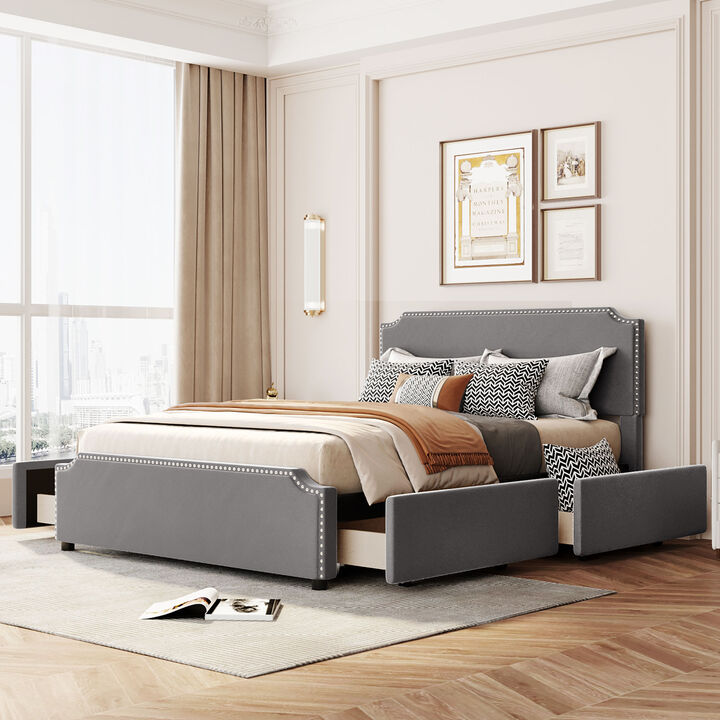 Streamdale Upholstered Platform Bed with Studded Headboard and Drawers