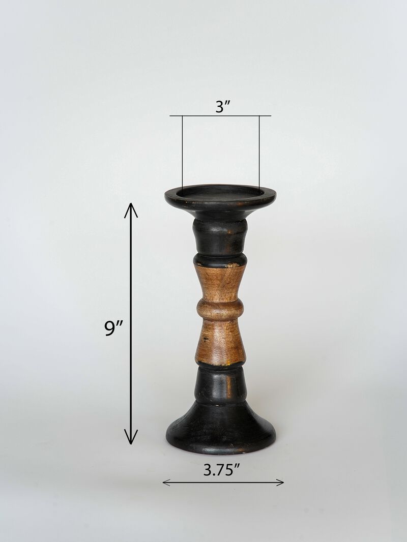 Traditional Dark Polish Eco-friendly Handmade Mango Wood Set Of One 9" Pillar Candle Holder