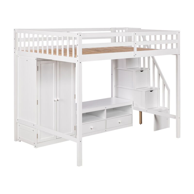Merax Loft Bed with Wardrobe and Storage Staircase