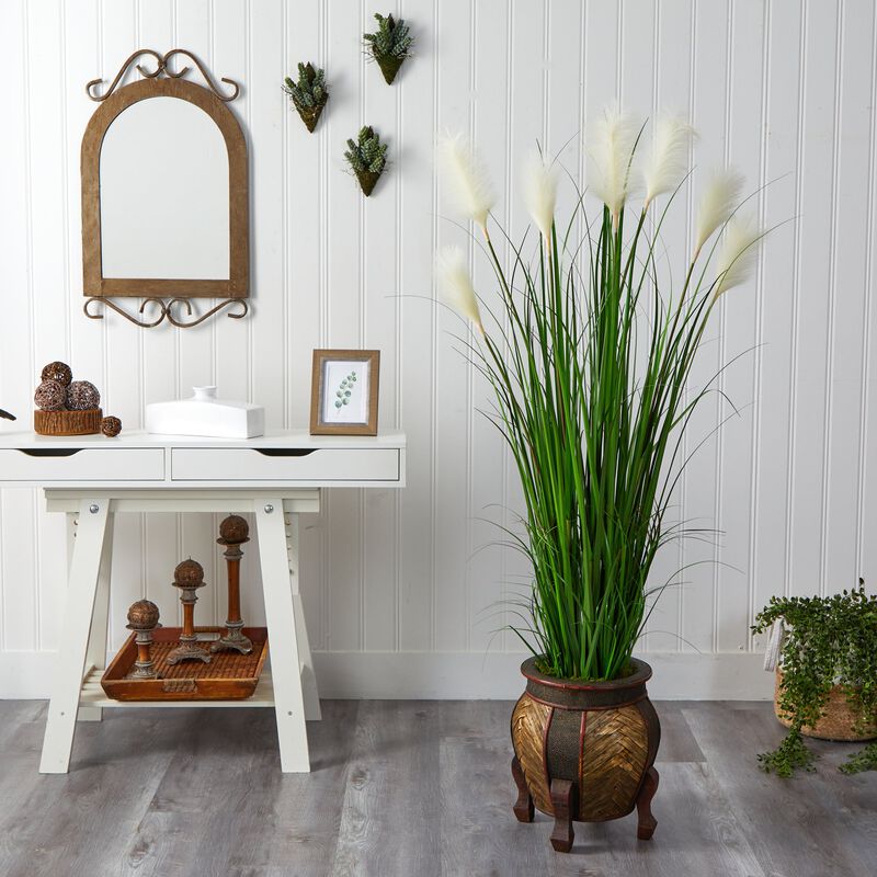 Hivvago 63" Wheat Plum Grass Artificial Plant in Decorative Planter