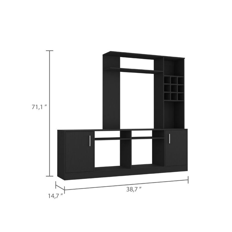 King Entertainment Center for TV�s up 78", Double Door Cabinet, Storage Spaces, Six External Shelves, Black