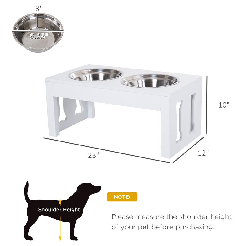 White Bone-Shaped Feeder: 23" Wooden Elevated Dog Bowl Stand