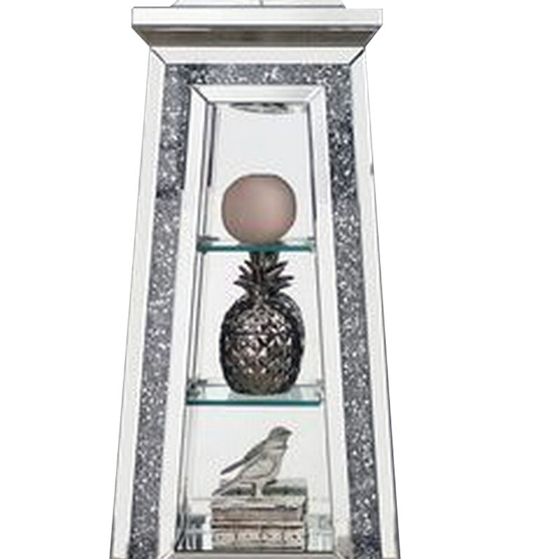 Mirrored Grandfather Clock with 3 Open Compartments, Silver-Benzara
