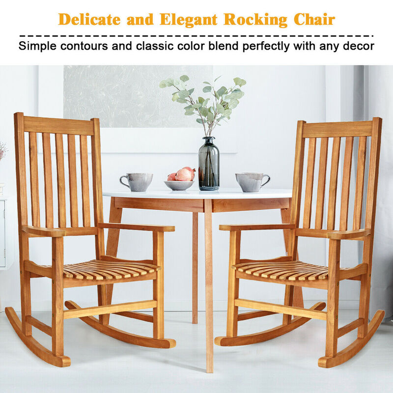 Indoor Outdoor Wooden High Back Rocking Chair