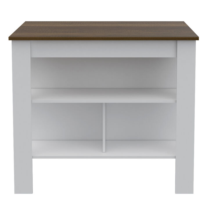 Streamdale Cala Kitchen Island, Four Legs, Three Shelves - White Walnut