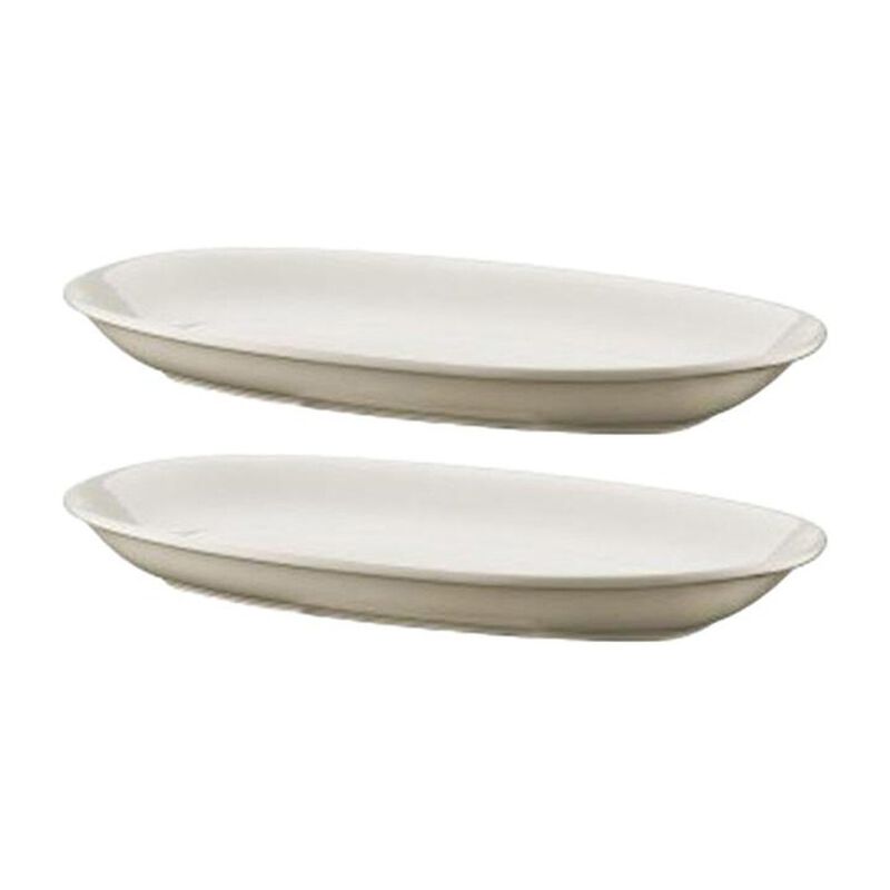 Gourmet 11.25" x 6.75" x h:1.25" Oval Warm White Porcelain Platter (Set of 2)
