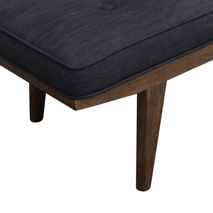 50 Inch Classic Bench, Button Tufted Taupe Fabric, Brown Wood Angled Legs-Benzara