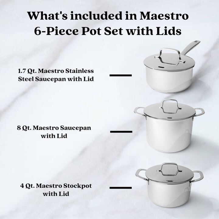 Alva Maestro Professional Stainless Steel Cookware Set - Premium Stock Pot & Saucepan with Lids - Non-Toxic, PFAS/PFOA/PTFE-Free Kitchen Essentials - Induction & All Stovetop Compatible - Oven Safe