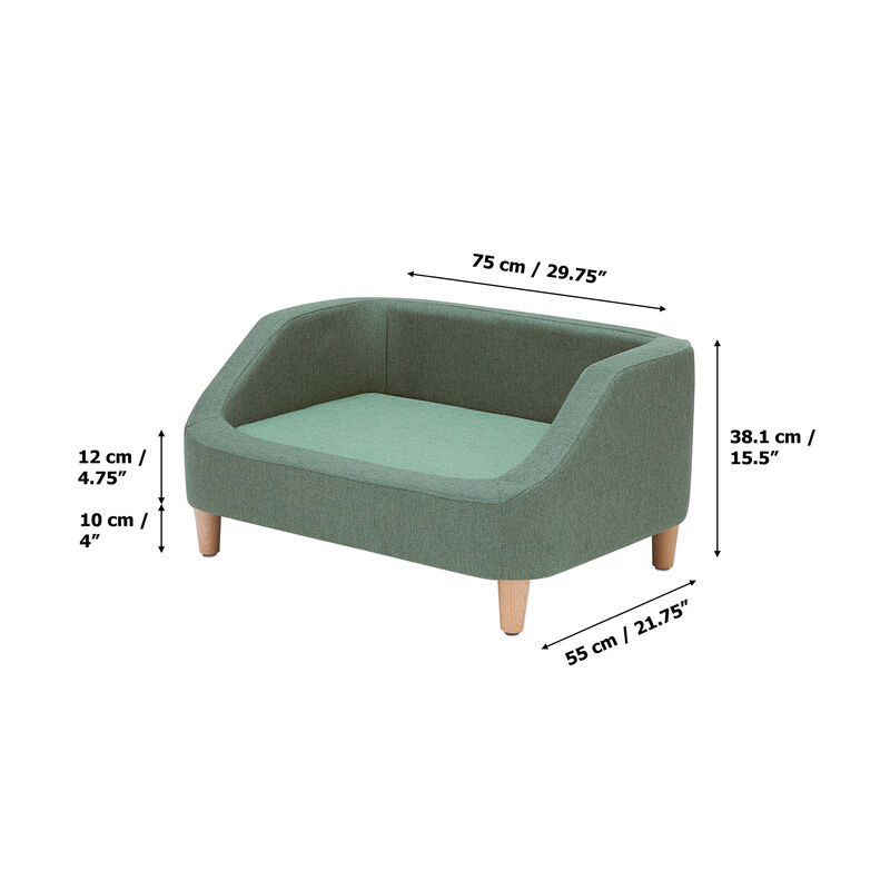 Teamson Pets Bennett Linen 29'' L x 21'' W Pet Sofa with Wood Style Foot & Washable Cover, Sea Green