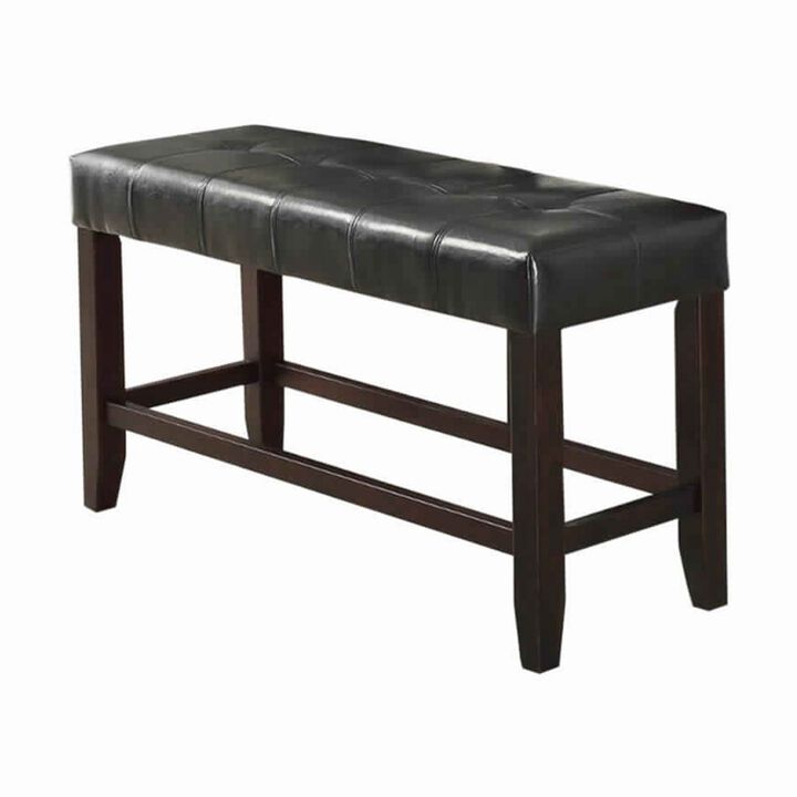 Wood Based High Bench With Tufted Seat Black and Brown-Benzara