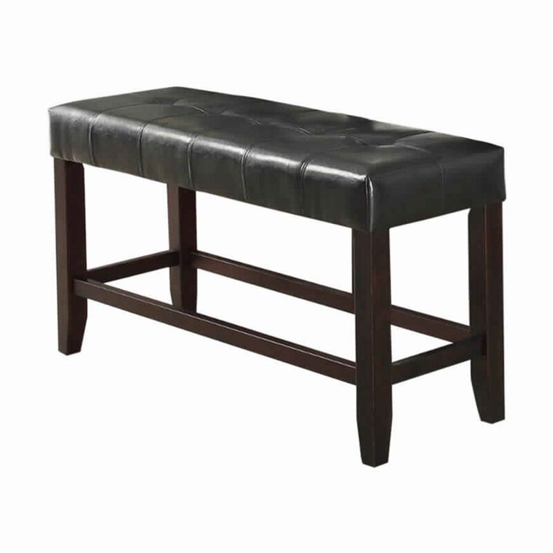 Wood Based High Bench With Tufted Seat Black and Brown-Benzara