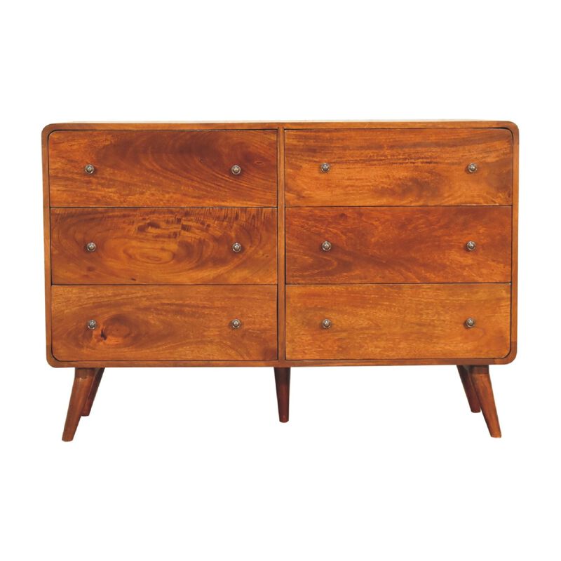 Large Curved Chestnut6 Drawer Solid Wood Chest