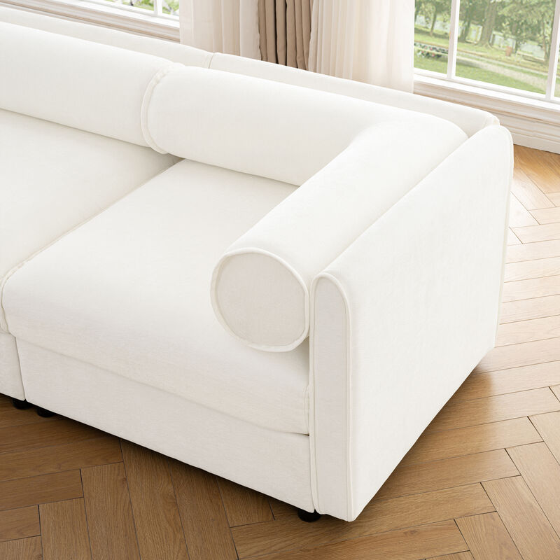 Merax Chenille Loveseat Sofa with 2 Ottomans and Hidden Storage