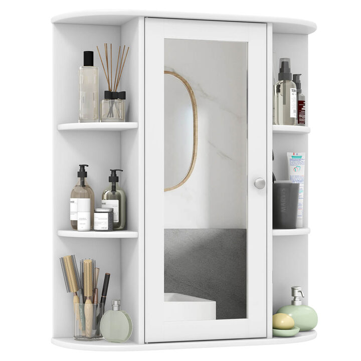 Costway Bathroom Cabinet Single Door Shelves Wall Mount Cabinet with Mirror White
