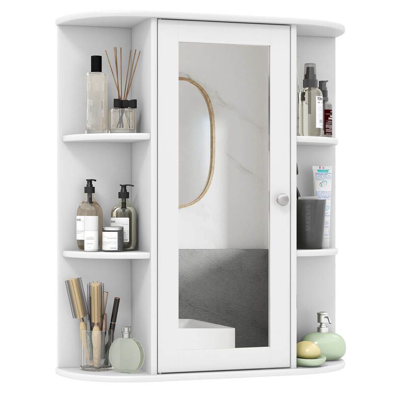 Costway Bathroom Cabinet Single Door Shelves Wall Mount Cabinet with Mirror White