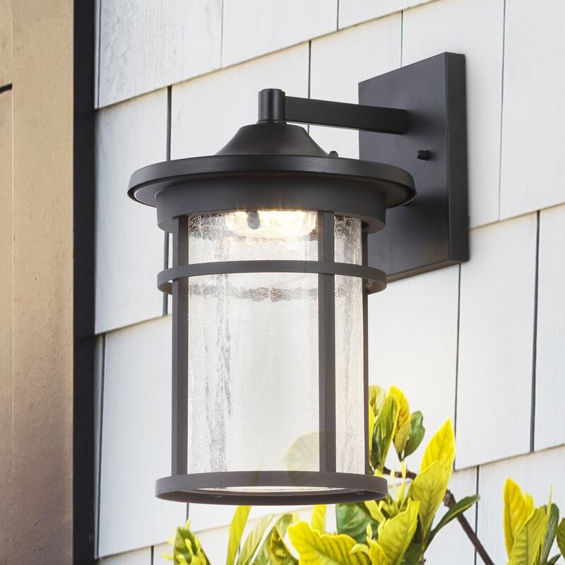 Porto Outdoor Wall Lantern Crackled Glass/Metal Integrated LED Wall Sconce