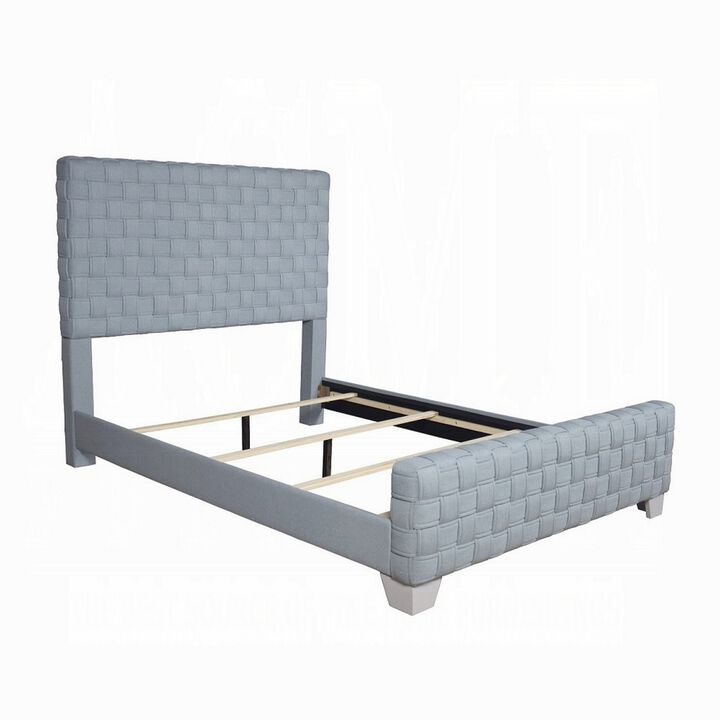 Reah King Size Bed, Light Teal Blue Chenille, Gray Panel Headboard - Benzara