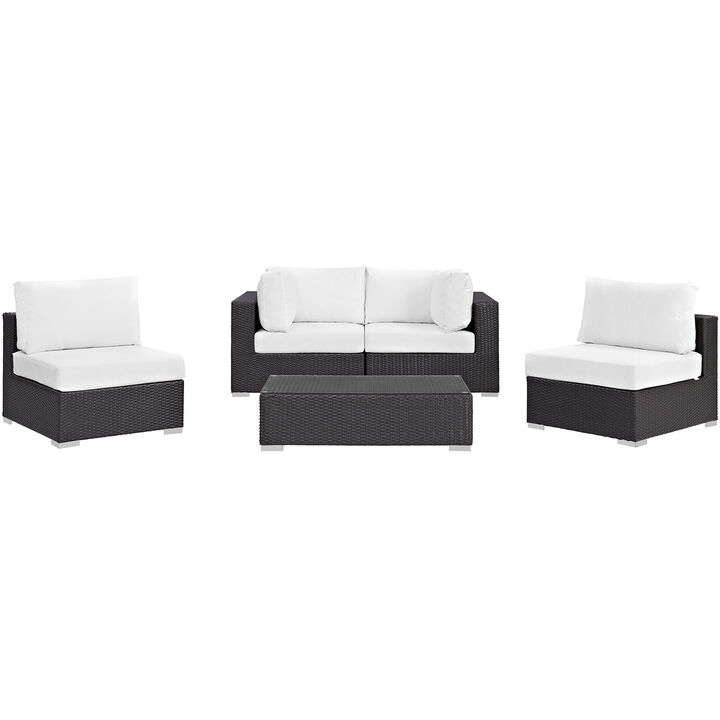Convene 5 Piece Outdoor Patio Sectional Set - Espresso White