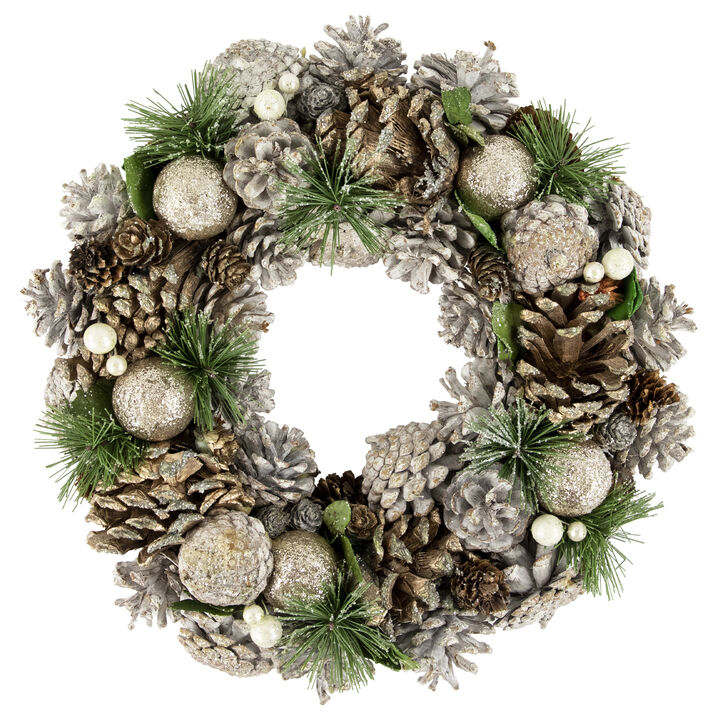 Green Pine Needle and Pinecone Artificial Christmas Wreath  13.5-Inch  Unlit