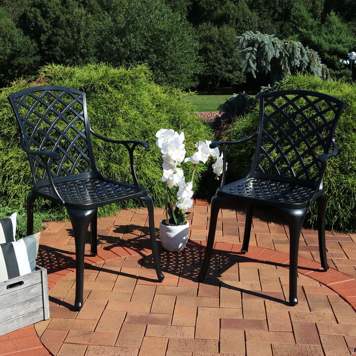 Sunnydaze Crossweave Design Cast Aluminum Patio Chair - Black - Set of 2