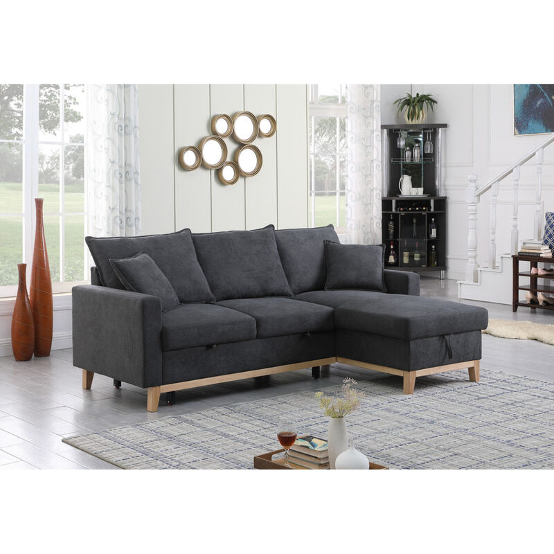 Colton Dark Gray Woven Reversible Sleeper Sectional Sofa With Storage Chaise