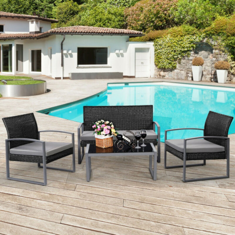 4 PCS Modern Outdoo Patio Cushioned Rattan Seat
