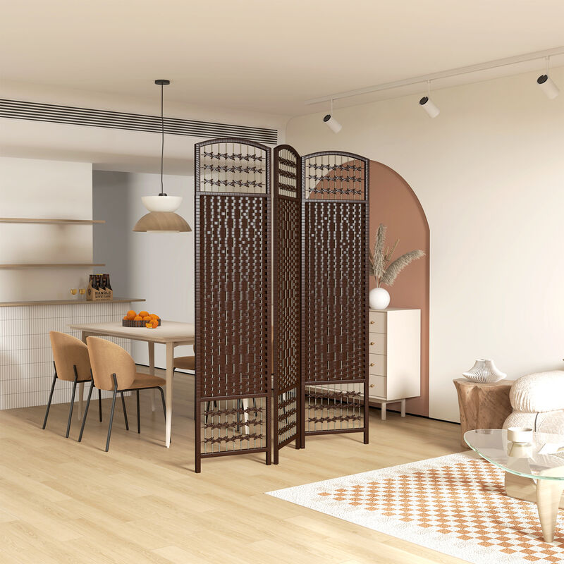 4 Panel Folding Room Divider Privacy Screen Wave Fiber Room Separator Brown