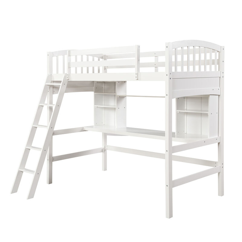 Merax Modern Loft Bed with Storage Shelves