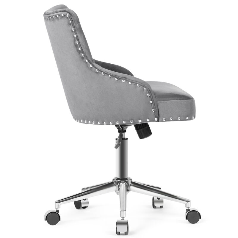 Costway Velvet Office Chair Tufted Upholstered Swivel Computer Desk Chair w/ Nailed Trim