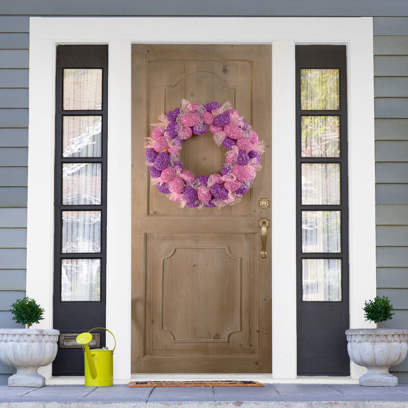 Glittered Pink and Purple Easter Egg Wreath  20-Inch  Unlit