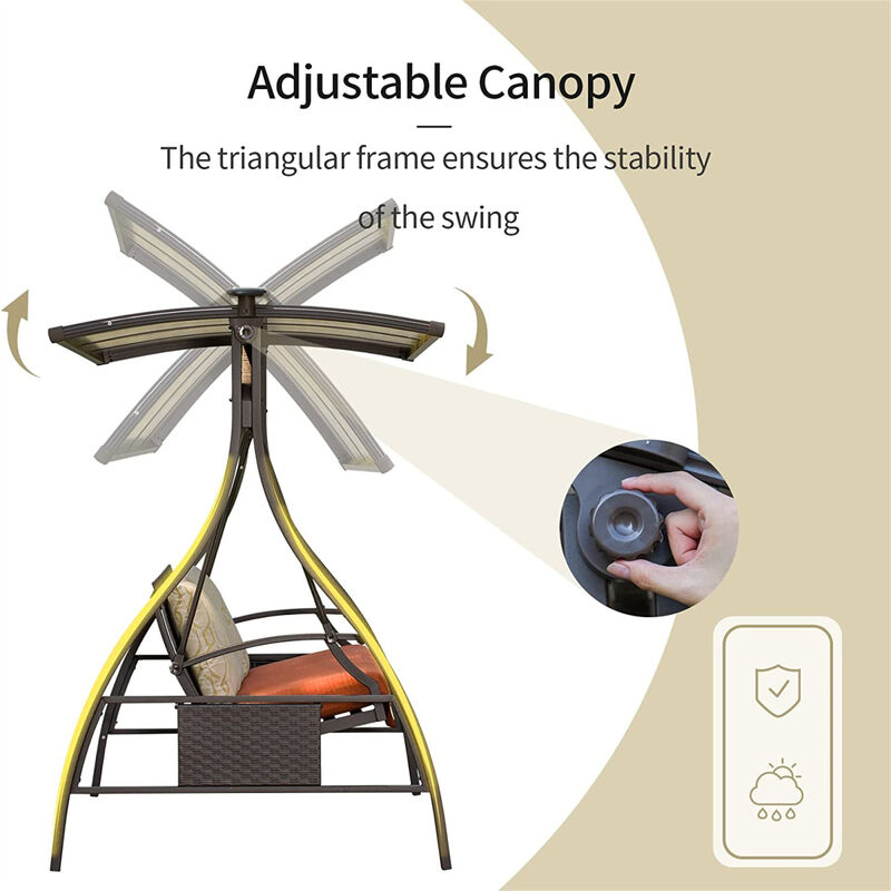 Adjustable Canopy Hammock Swing with Solar Light & Cushions