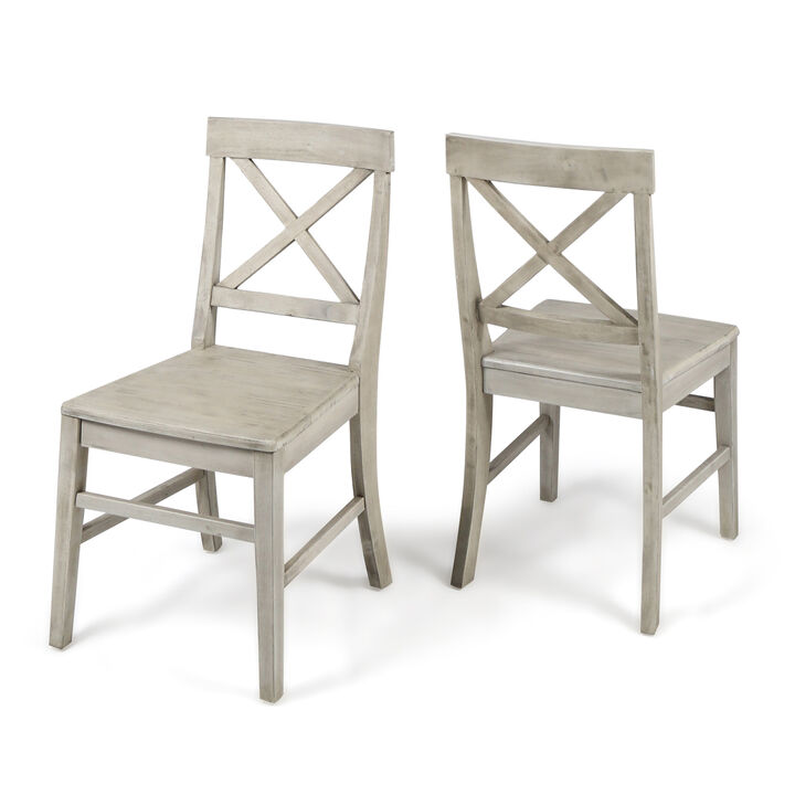 Ricks Dining Chair Set of 2, X Shape Back, Light Gray Acacia Wood Frame - Benzara