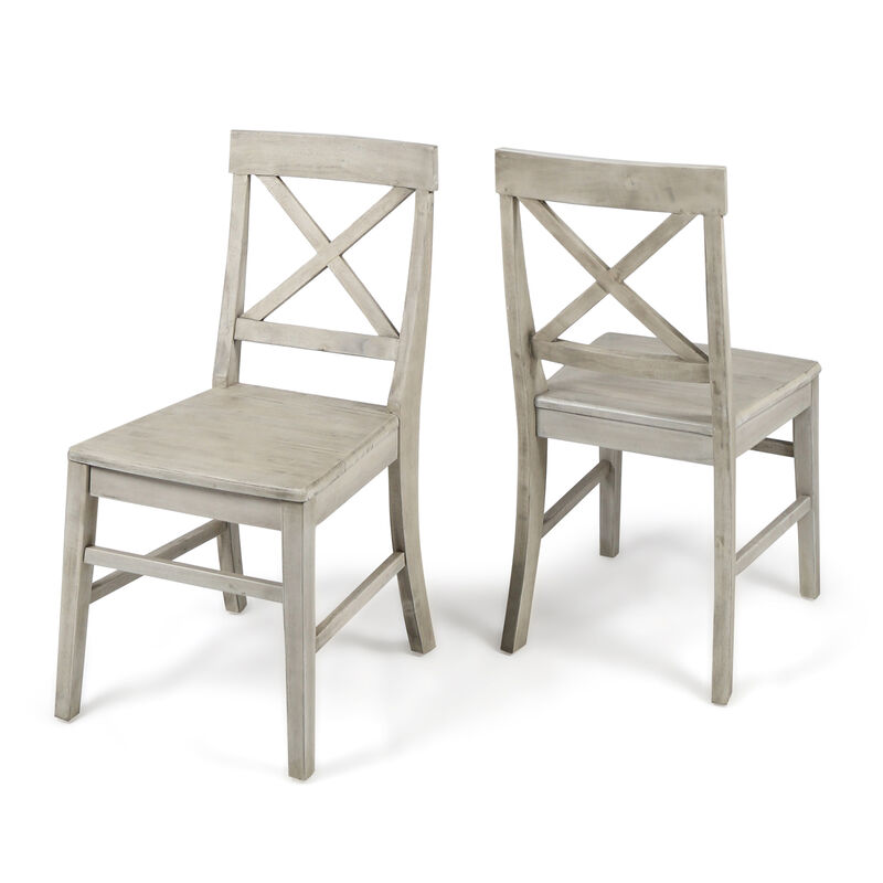 Ricks Dining Chair Set of 2, X Shape Back, Light Gray Acacia Wood Frame - Benzara