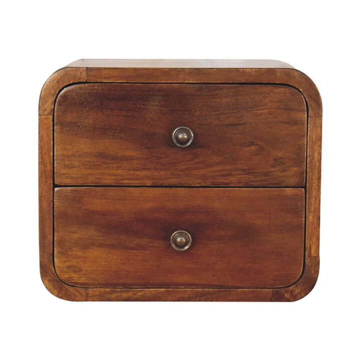 Floating Mini  Solid Wood 2 DrawersChestnut Nightstand