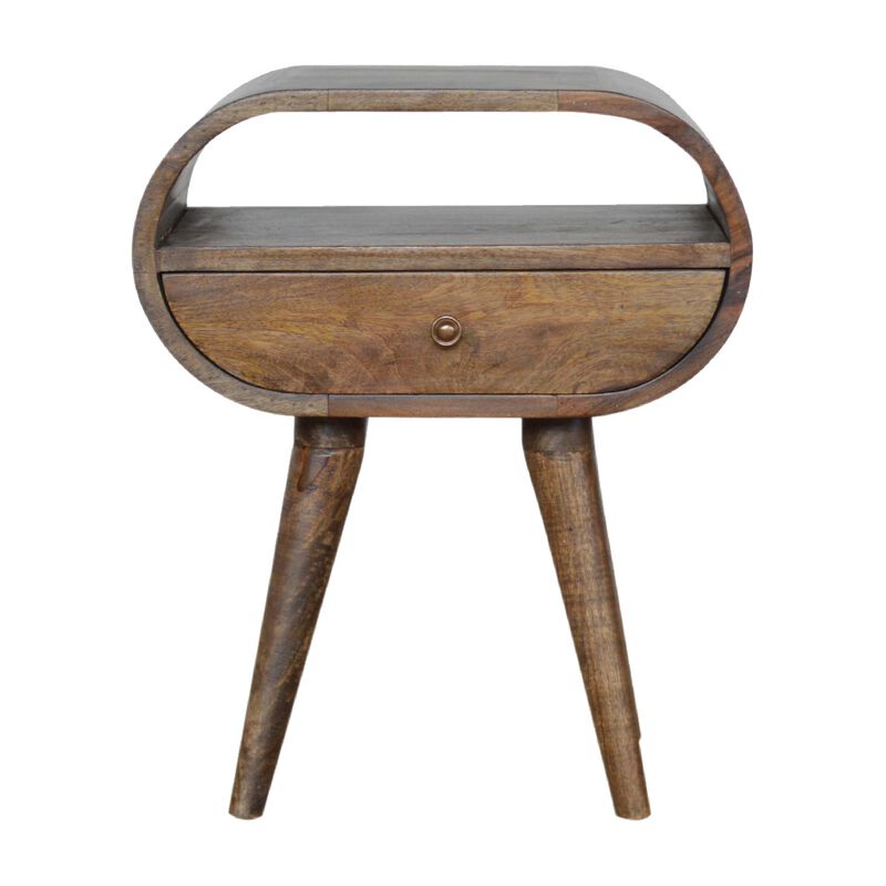Grey Washed Circular Solid Wood 1 Drawer NightStand
