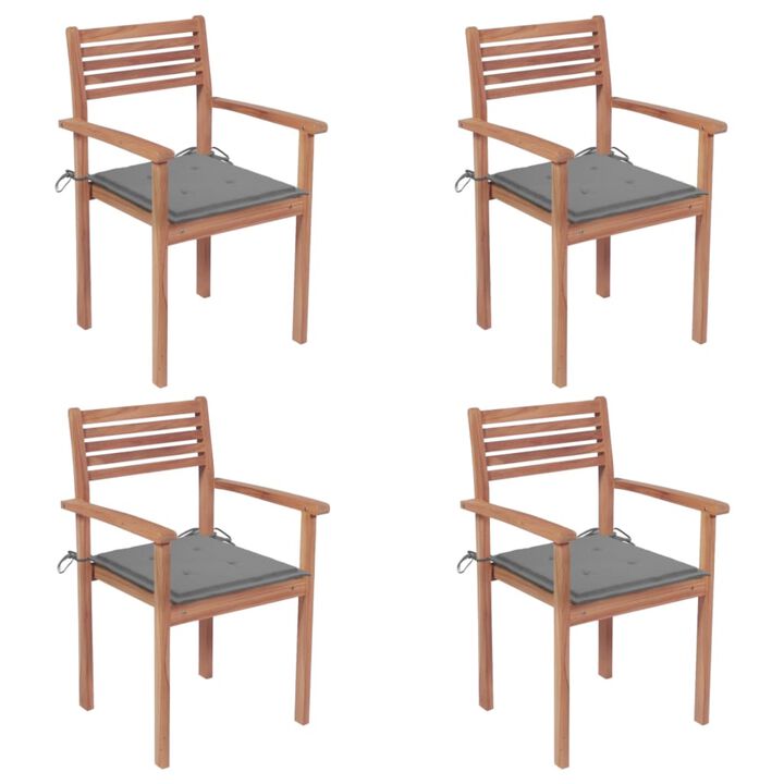 vidaXL Garden Chairs 4 pcs with Gray Cushions Solid Teak Wood